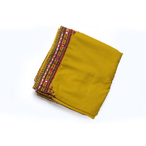 Swiss voil shawl/ handembriodered/ mustard