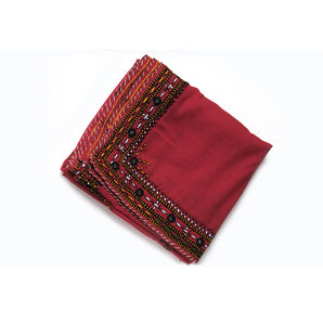 Handembriodered Swiss voil shawl / maroon