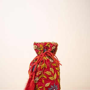 Hand embroidered potli bag red