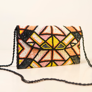 Gemstone/ handembriodered clutch / multi