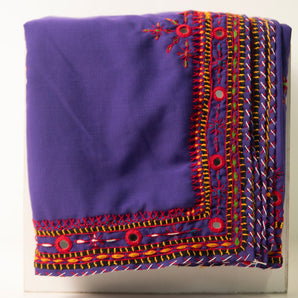 Swiss voil shawl / handembriodered/ purple