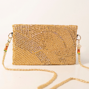 Glamorous beads /golden handembriodered clutch