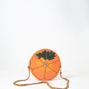 Orange beauty / round handembriodered bag