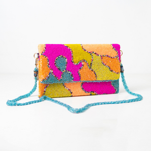 Abstract seedbeads art clutch/ handembriodered