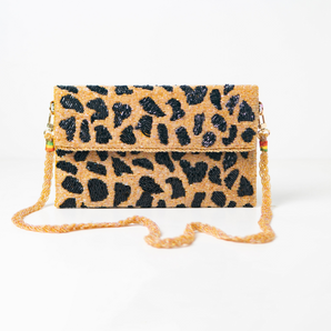 Leopard print clutch / seedbeads Bag