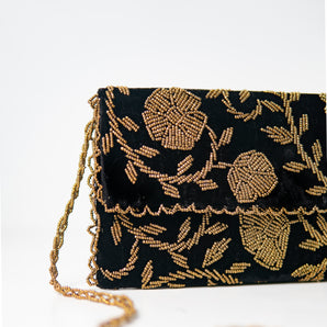 Black divine/ handembriodered clutch