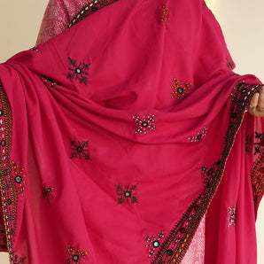 Ronaq Swiss voil shawl/ red