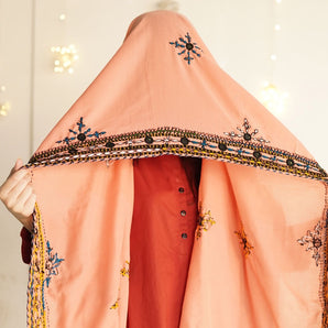 Safeena Swiss voil shawl / handembriodered/ light peach üçë