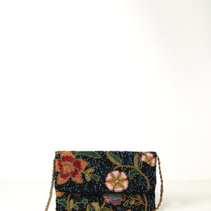 Charvi black beaded clutch / handembriodered