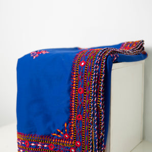 Swiss voil shawl / handembriodered / Royal blue