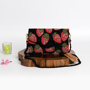 Strawberry Garden/ hand embroidered clutch