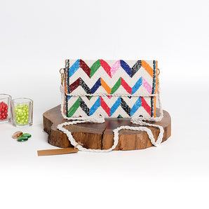 Multi zigzag clutch /hand embroidered