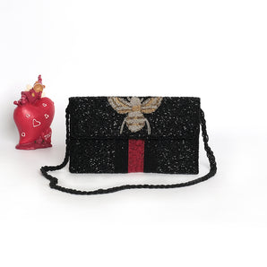 Caroline Bee / handembriodered clutch black