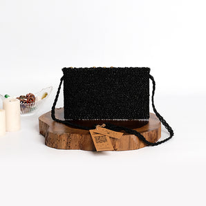 Shimmer black / hand embroidered clutch