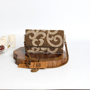 Brown luxurious waves / hand embroidered clutch