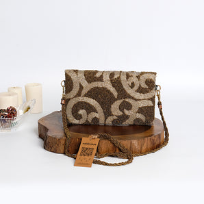 Brown luxurious waves / hand embroidered clutch