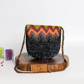 Black Pentagon/ hand embroidered bag