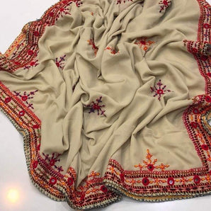 Handembriodered Swiss voil shawl / khaki