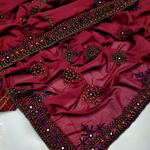 Handembriodered Swiss voil shawl / dark maroon