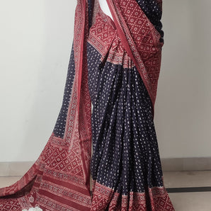 Reshman saree / hand block printed