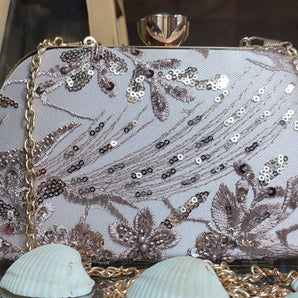 Hand Embroidered Metal Bag / purple