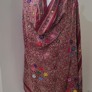 Handembriored ajrak shawl